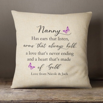 Luxury Personalised Cushion - Inner Pad Included - Nanny ears that listen
